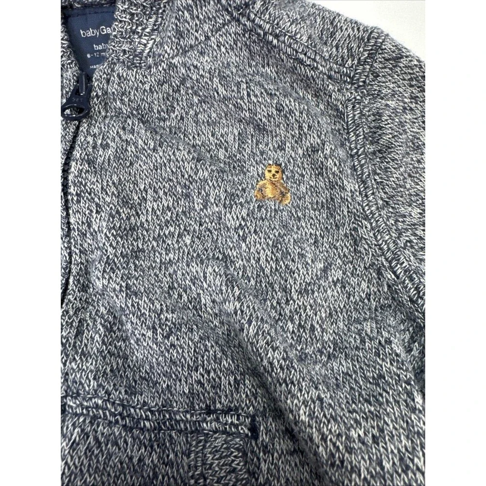 Baby Gap 6-12 Month Zip Blue Hoodie Sweatshirt Bear Logo Pockets 100% Cotton